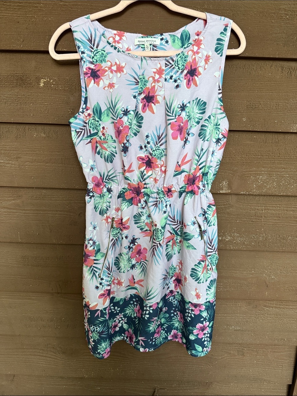 Speed Control Tropical Floral Midi Dress with zip pockets size large